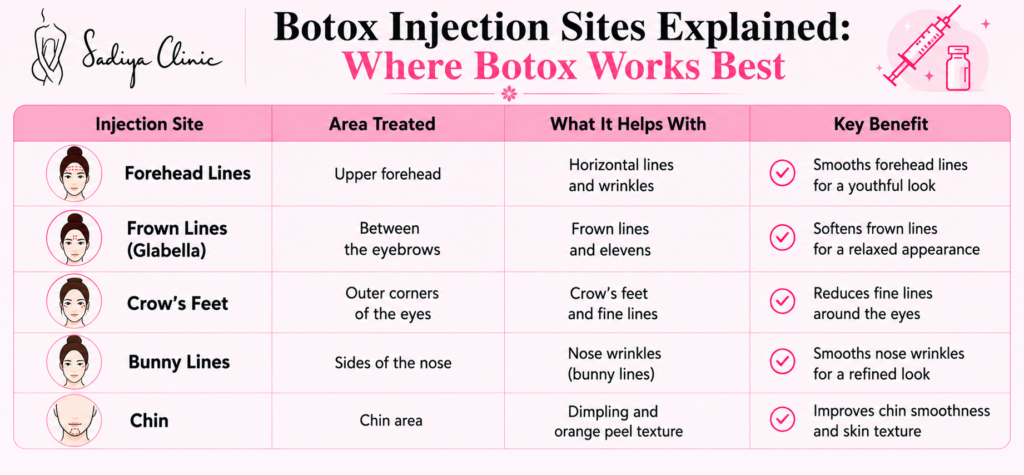 Botox injection sites explained with details